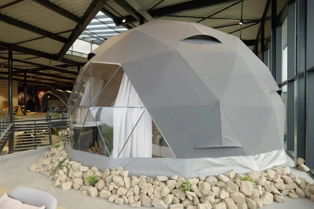 Geodesic dome tent display at EJH Distribution event showcasing innovative event structures.