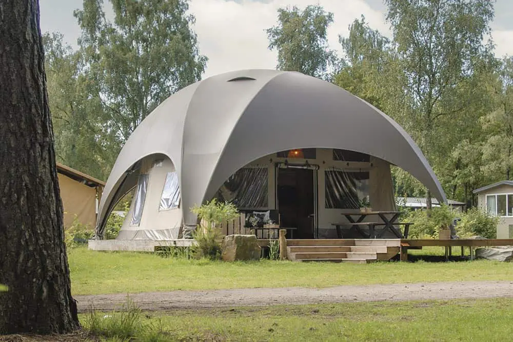 Eco-friendly dome tent for glamping retreats at EJH Distribution.
