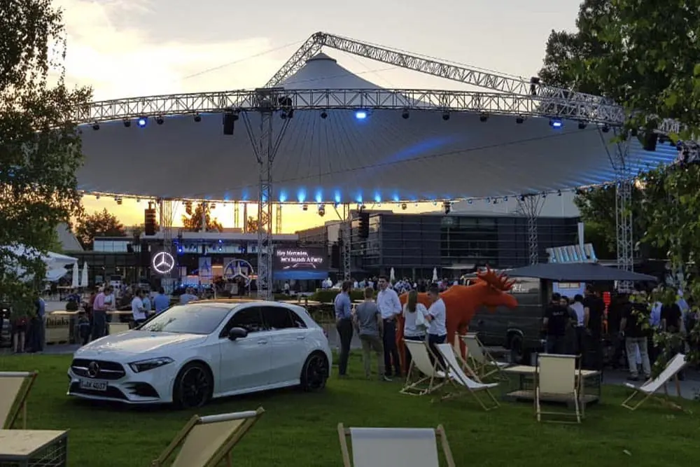 Mercedes-Benz car displayed at outdoor event.