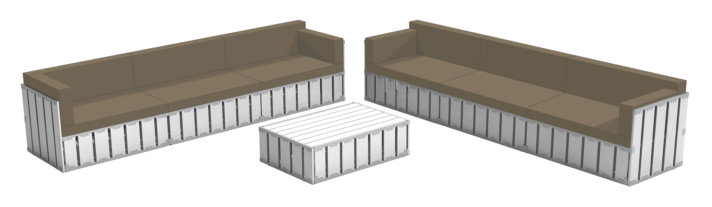 Modern outdoor furniture with metal frame and cushioned seating for patio or lounge areas.