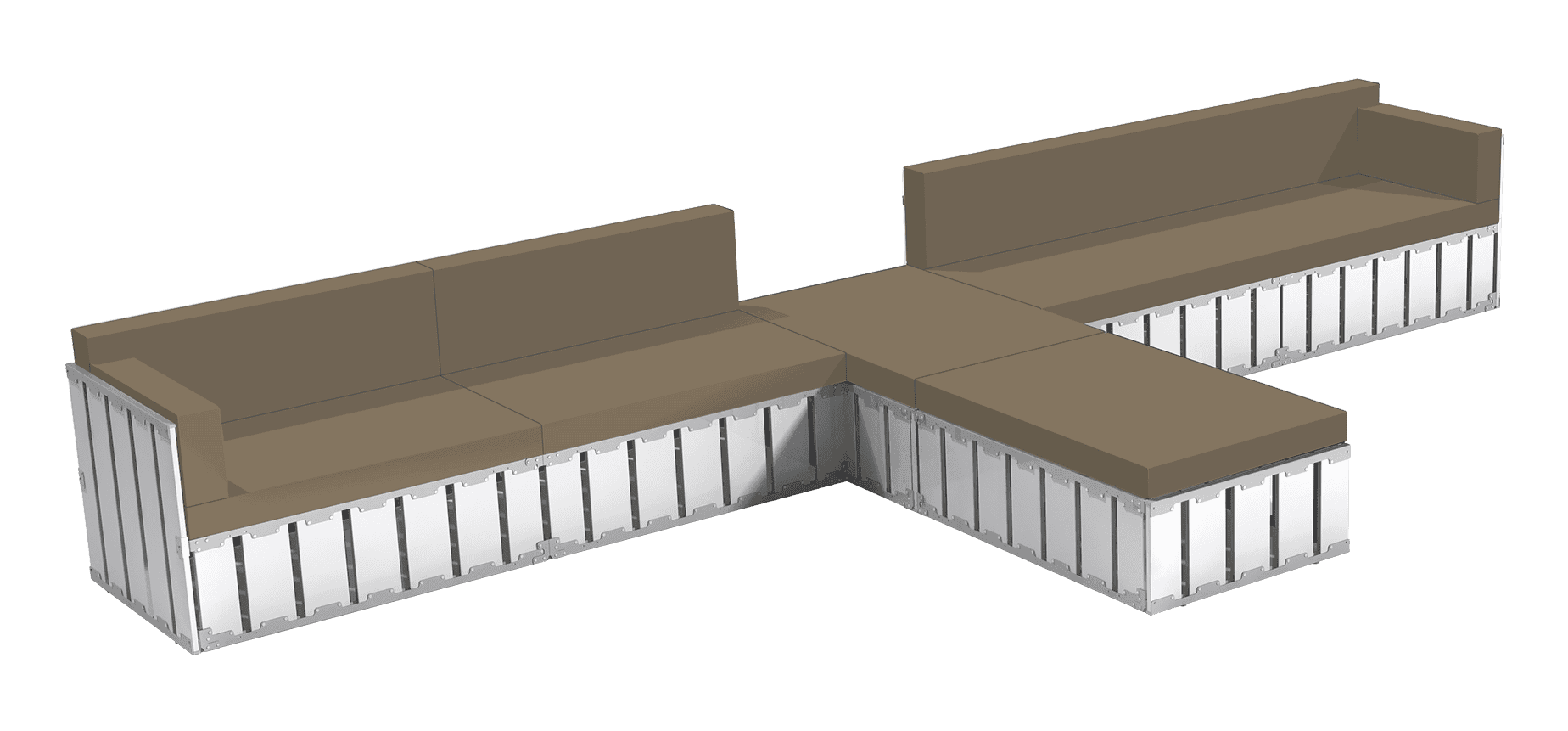 Heavy-duty industrial modular seating with cushioned tops and metal frame, ideal for warehouse or commercial settings.