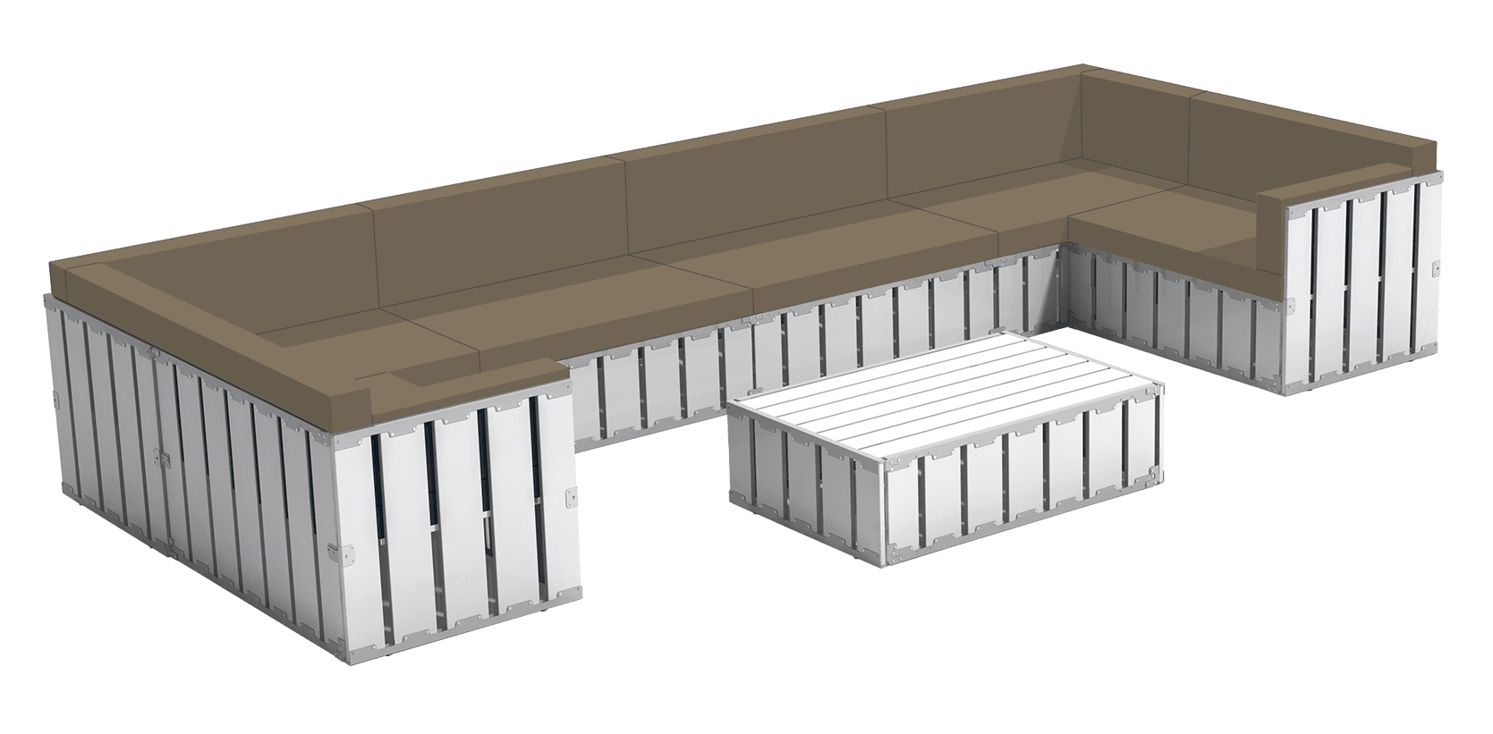 Compact outdoor modular seating with storage, ideal for commercial spaces.