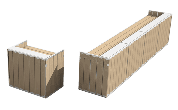 Portable wooden dumpster containers for waste management and recycling solutions.
