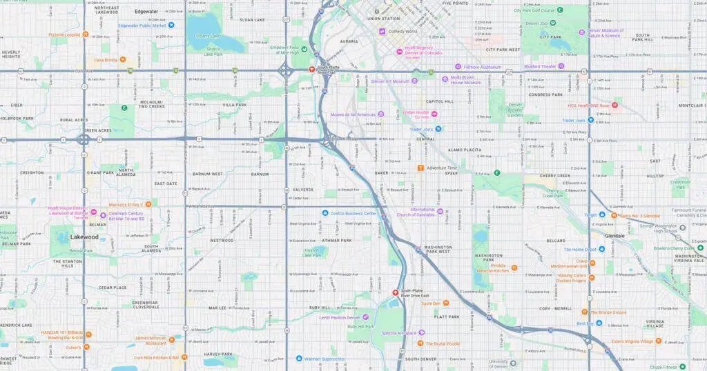 Detailed map of downtown Minneapolis showing streets, parks, and transportation routes in the city.