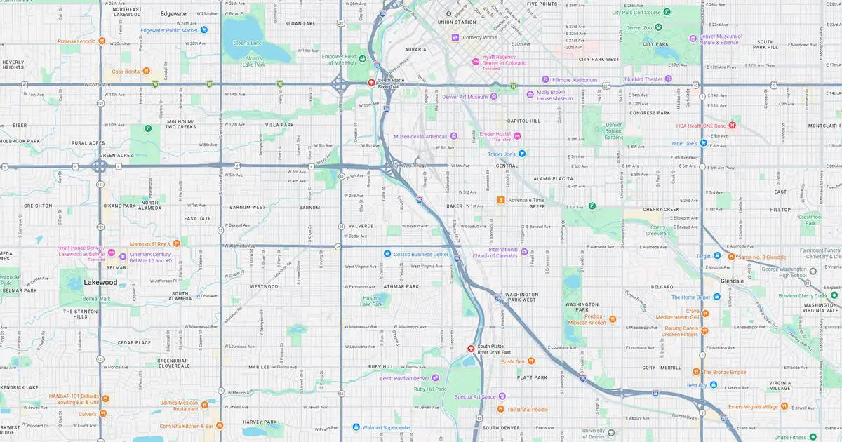 Detailed map of downtown Minneapolis showing streets, parks, and transportation routes in the city.