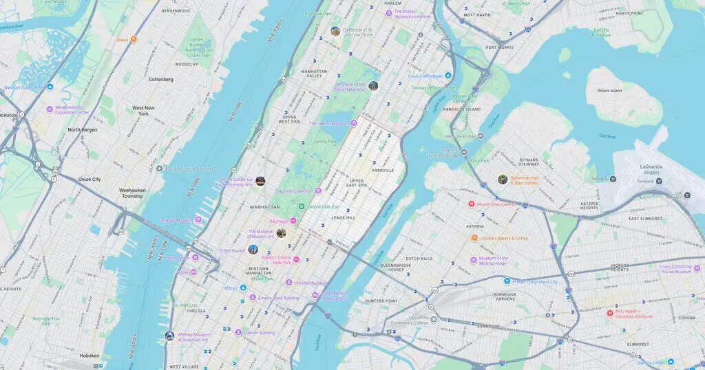 Subway map of New York City showing various lines and stations.