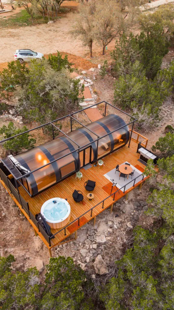 Modern cabin surrounded by nature