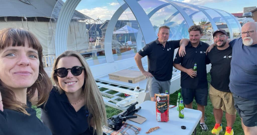 Innovative greenhouse structure development at EJH Distribution team gathering, showcasing advanced agricultural solutions and collaborative efforts in greenhouse design and manufacturing.