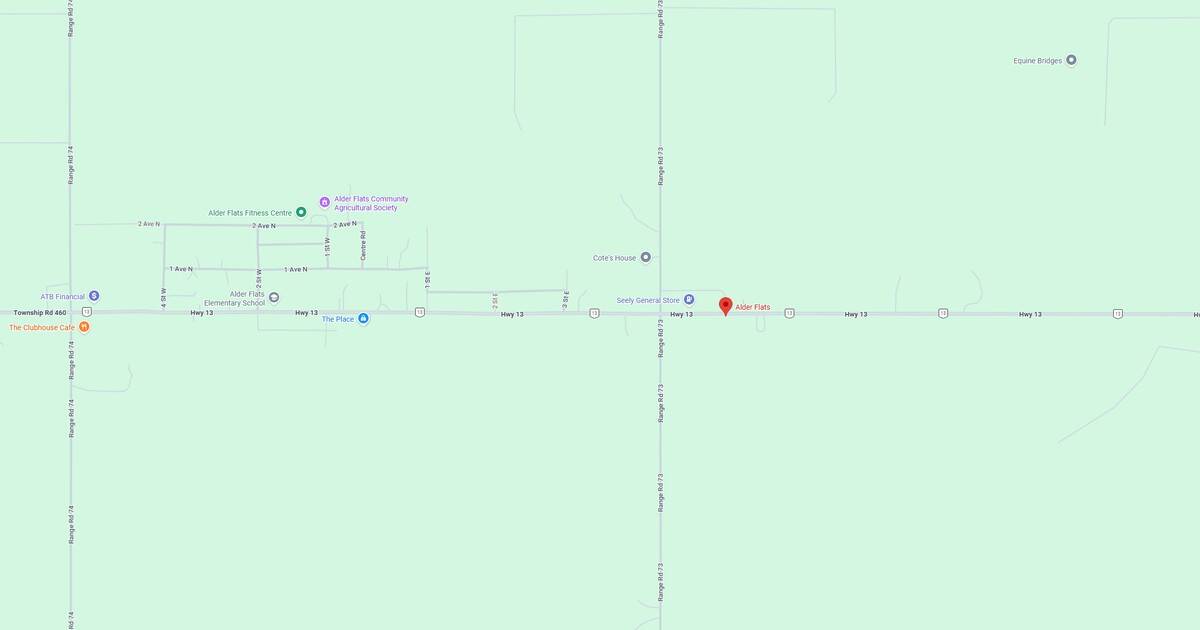 Detailed map showing local streets, intersections, and nearby points of interest in a rural community.