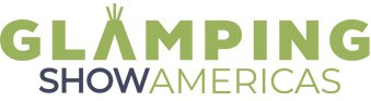 Logo of Glamping Show Americas featuring a tent icon and modern typography, representing outdoor luxury camping events and exhibitions.